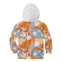 Hawaiian and Japanese Culture Together Kid Hoodie Palaka Japanese Art and Tropical Motif Tribal Patchwork
