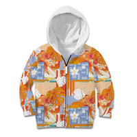 Hawaiian and Japanese Culture Together Kid Hoodie Palaka Japanese Art and Tropical Motif Tribal Patchwork