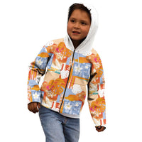 Hawaiian and Japanese Culture Together Kid Hoodie Palaka Japanese Art and Tropical Motif Tribal Patchwork
