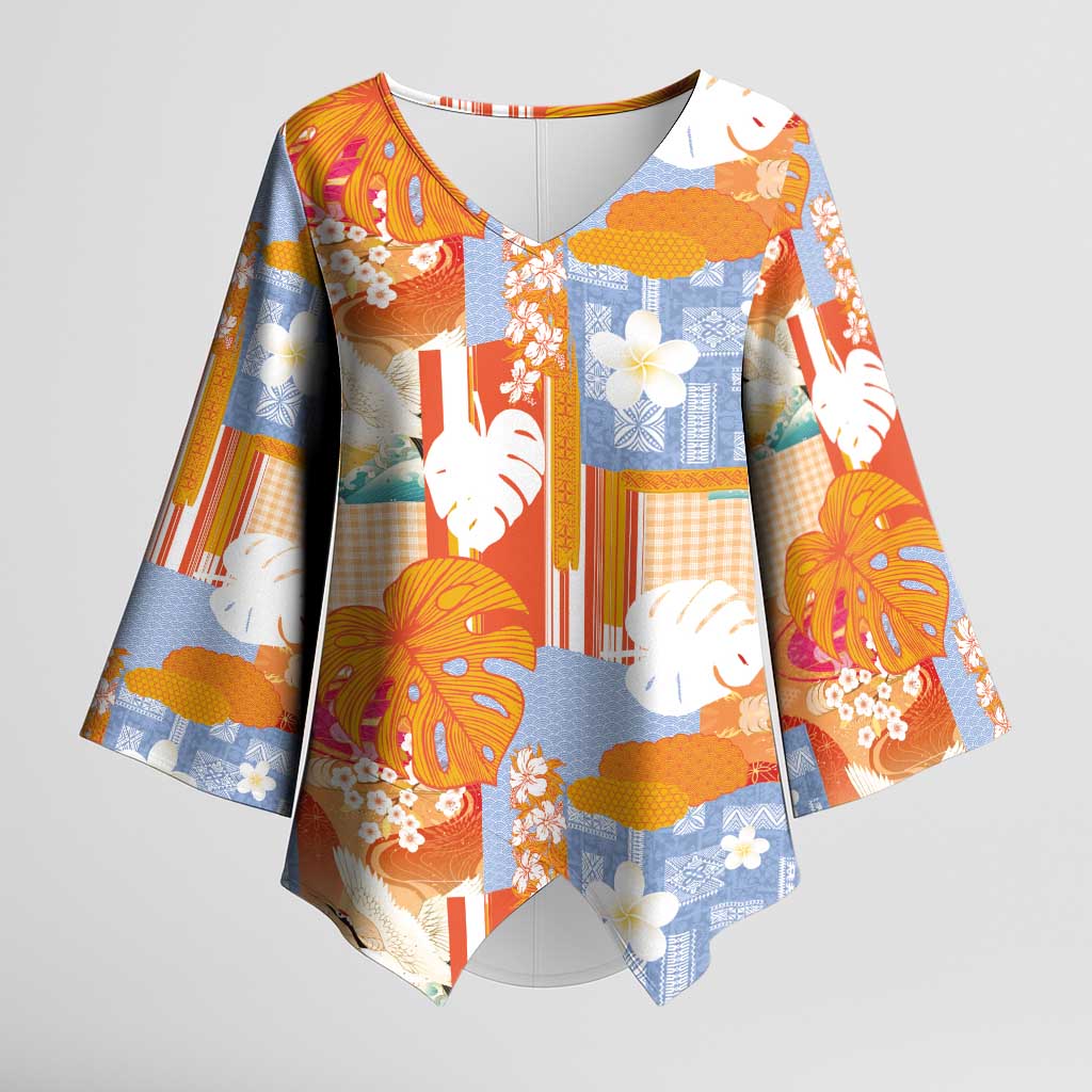 Hawaiian and Japanese Culture Together Kimono Sleeve Blouse Palaka Japanese Art and Tropical Motif Tribal Patchwork LT03 Female Multicolor - Polynesian Pride