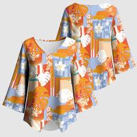 Hawaiian and Japanese Culture Together Kimono Sleeve Blouse Palaka Japanese Art and Tropical Motif Tribal Patchwork LT03 - Polynesian Pride