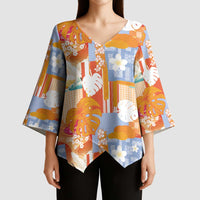 Hawaiian and Japanese Culture Together Kimono Sleeve Blouse Palaka Japanese Art and Tropical Motif Tribal Patchwork LT03 - Polynesian Pride