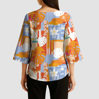 Hawaiian and Japanese Culture Together Kimono Sleeve Blouse Palaka Japanese Art and Tropical Motif Tribal Patchwork LT03 - Polynesian Pride