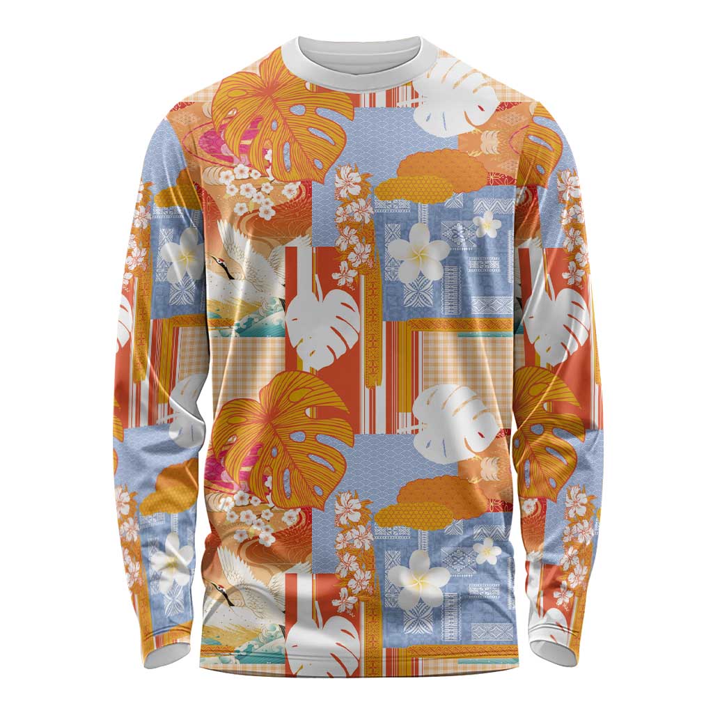 Hawaiian and Japanese Culture Together Long Sleeve Shirt Palaka Japanese Art and Tropical Motif Tribal Patchwork LT03 Unisex Multicolor - Polynesian Pride