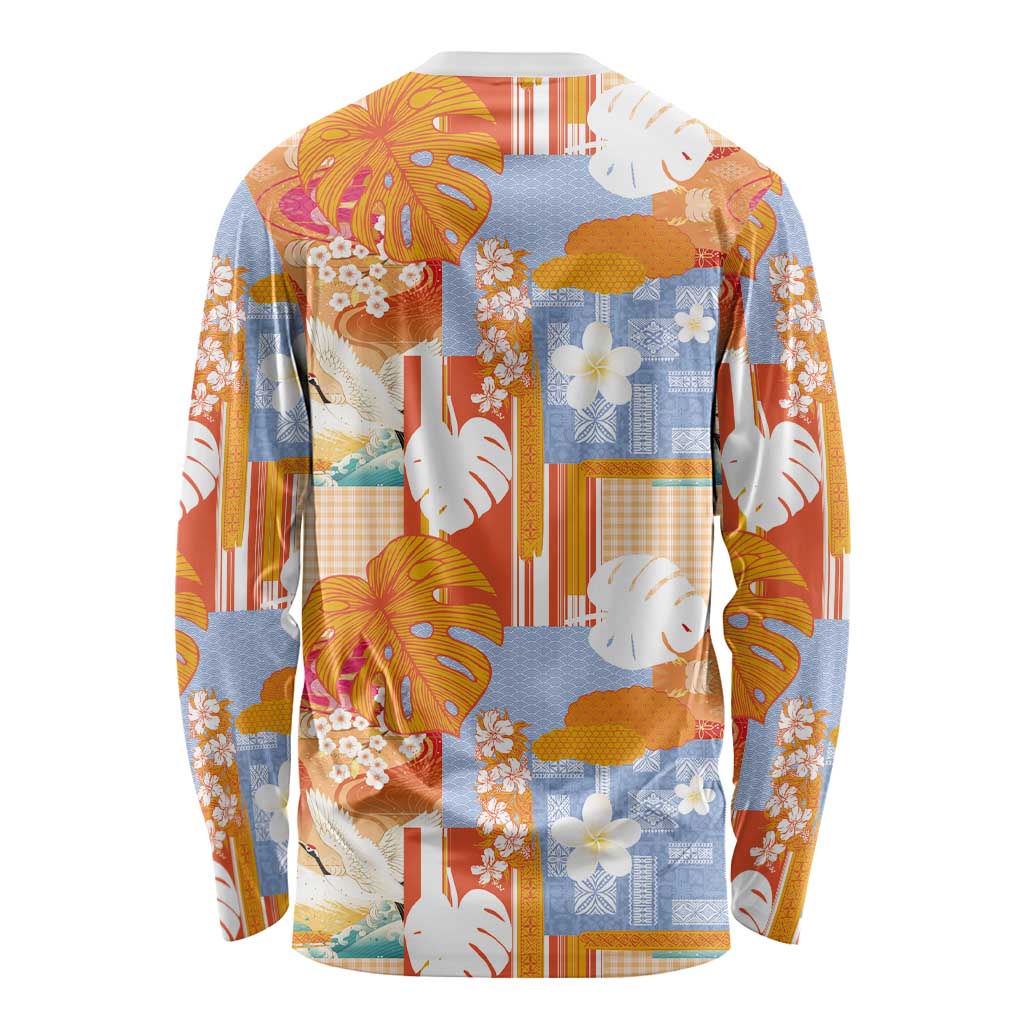 Hawaiian and Japanese Culture Together Long Sleeve Shirt Palaka Japanese Art and Tropical Motif Tribal Patchwork LT03 - Polynesian Pride