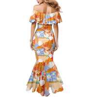 Hawaiian and Japanese Culture Together Mermaid Dress Palaka Japanese Art and Tropical Motif Tribal Patchwork