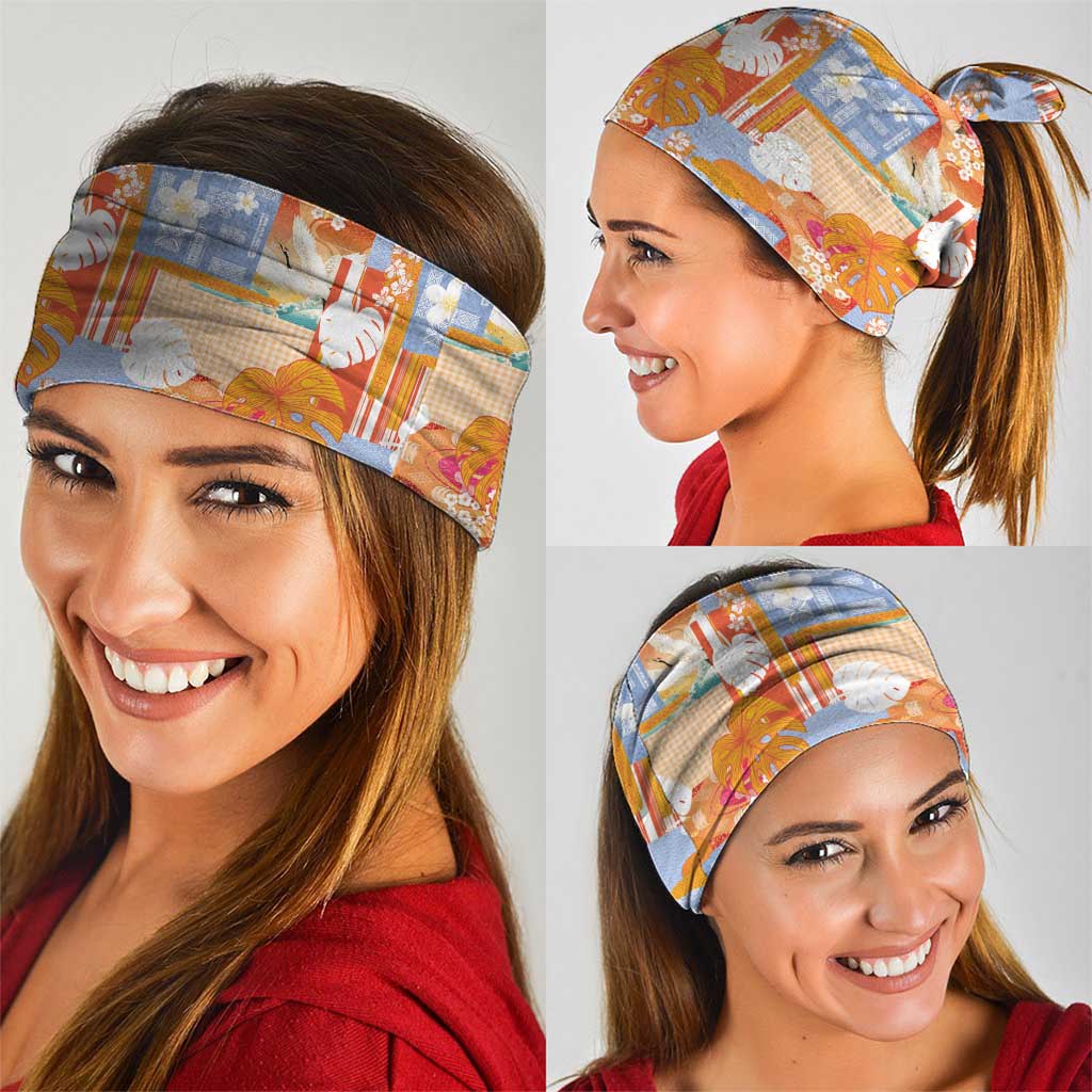 Hawaiian and Japanese Culture Together Neck Gaiter Palaka Japanese Art and Tropical Motif Tribal Patchwork