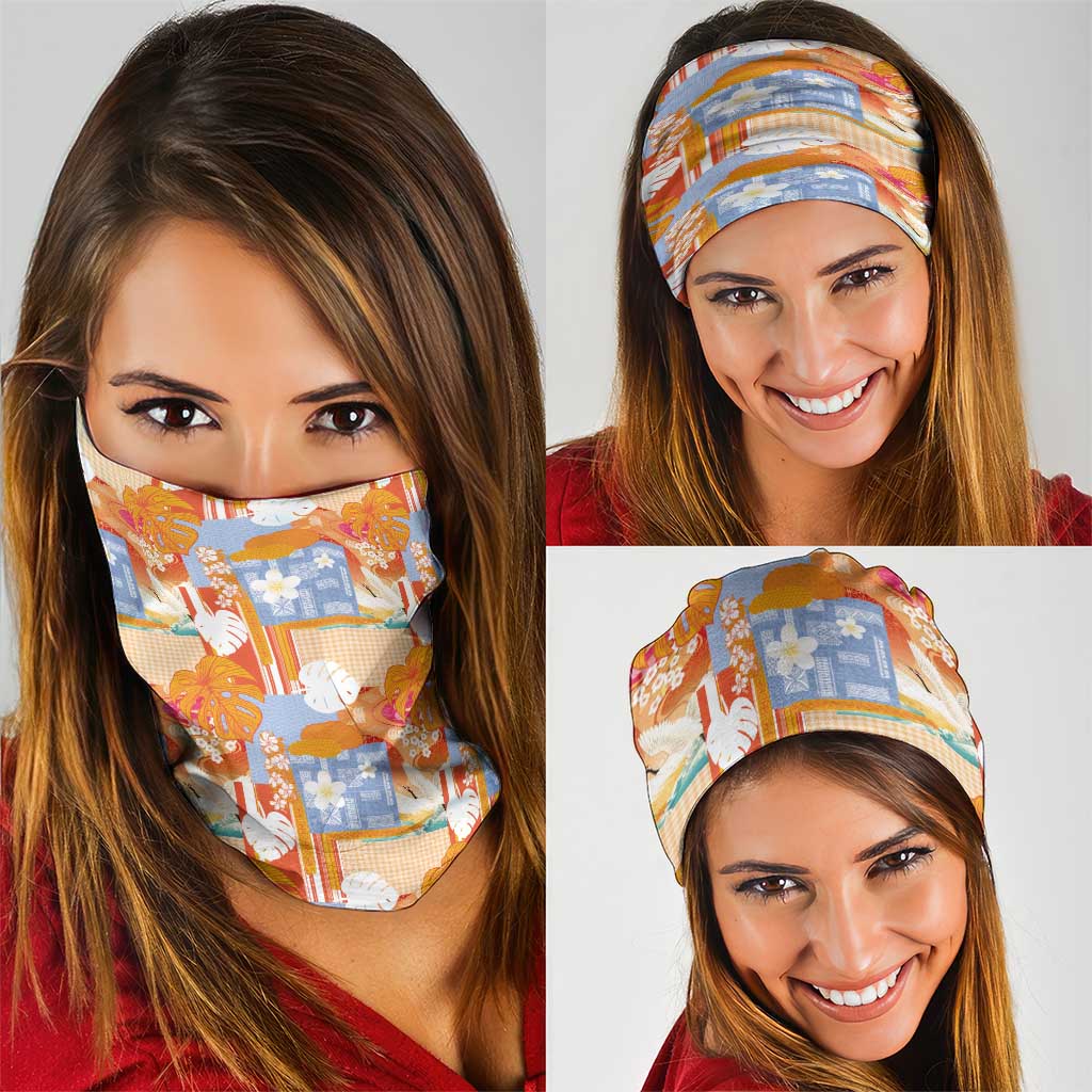 Hawaiian and Japanese Culture Together Neck Gaiter Palaka Japanese Art and Tropical Motif Tribal Patchwork