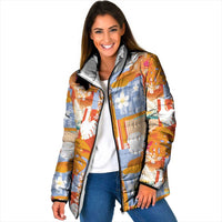 Hawaiian and Japanese Culture Together Padded Jacket Palaka Japanese Art and Tropical Motif Tribal Patchwork