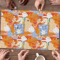 Hawaiian and Japanese Culture Together Puzzle Palaka Japanese Art and Tropical Motif Tribal Patchwork