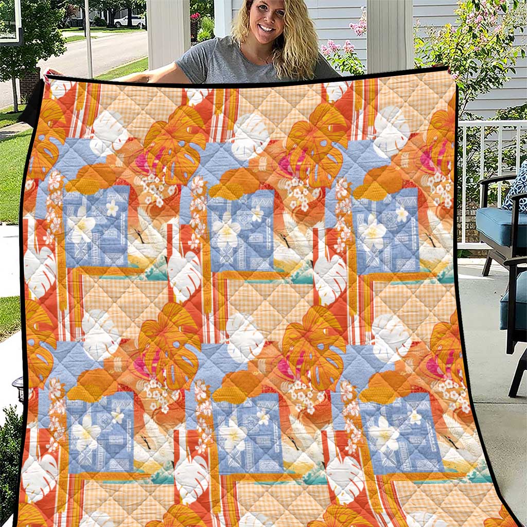 Hawaiian and Japanese Culture Together Quilt Palaka Japanese Art and Tropical Motif Tribal Patchwork