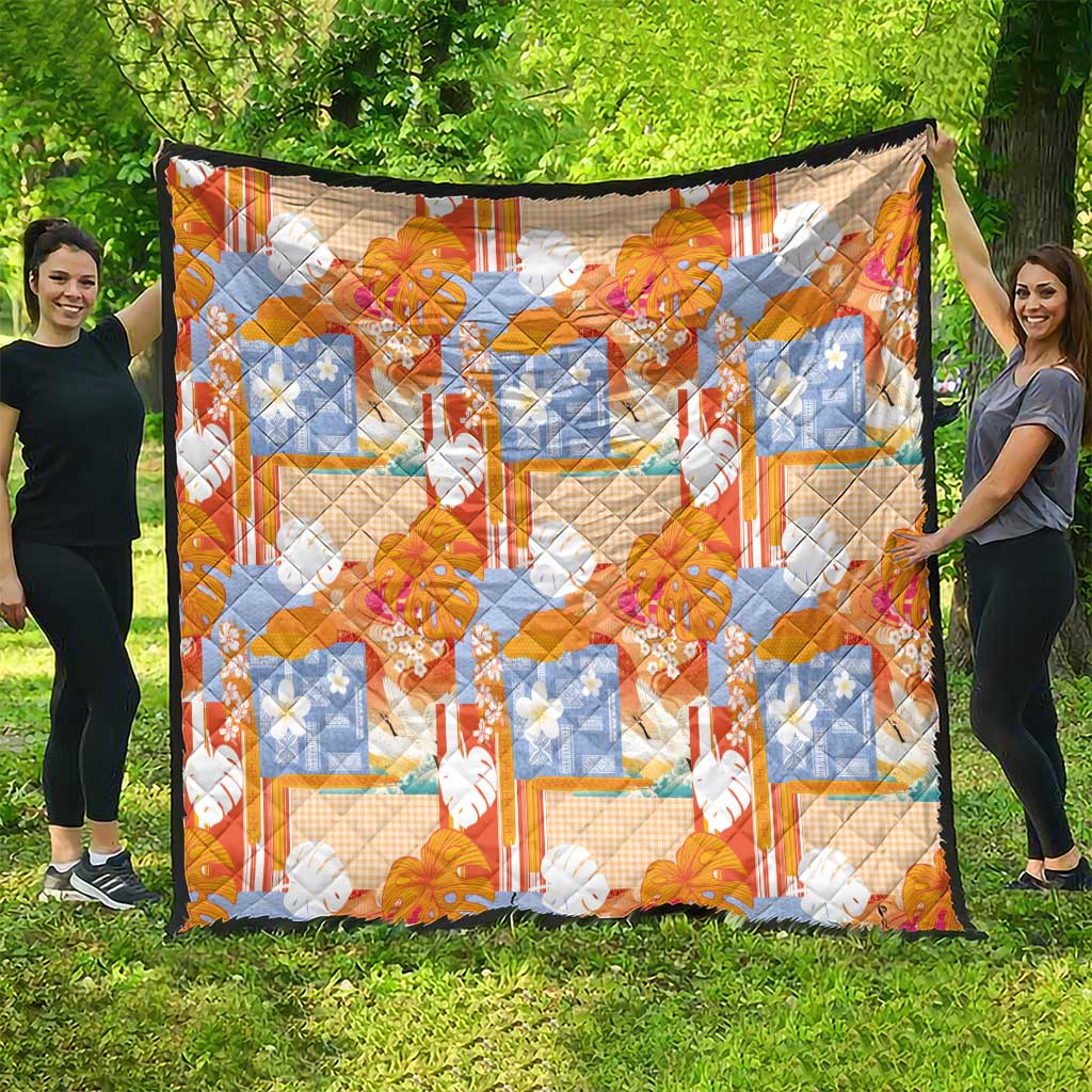 Hawaiian and Japanese Culture Together Quilt Palaka Japanese Art and Tropical Motif Tribal Patchwork