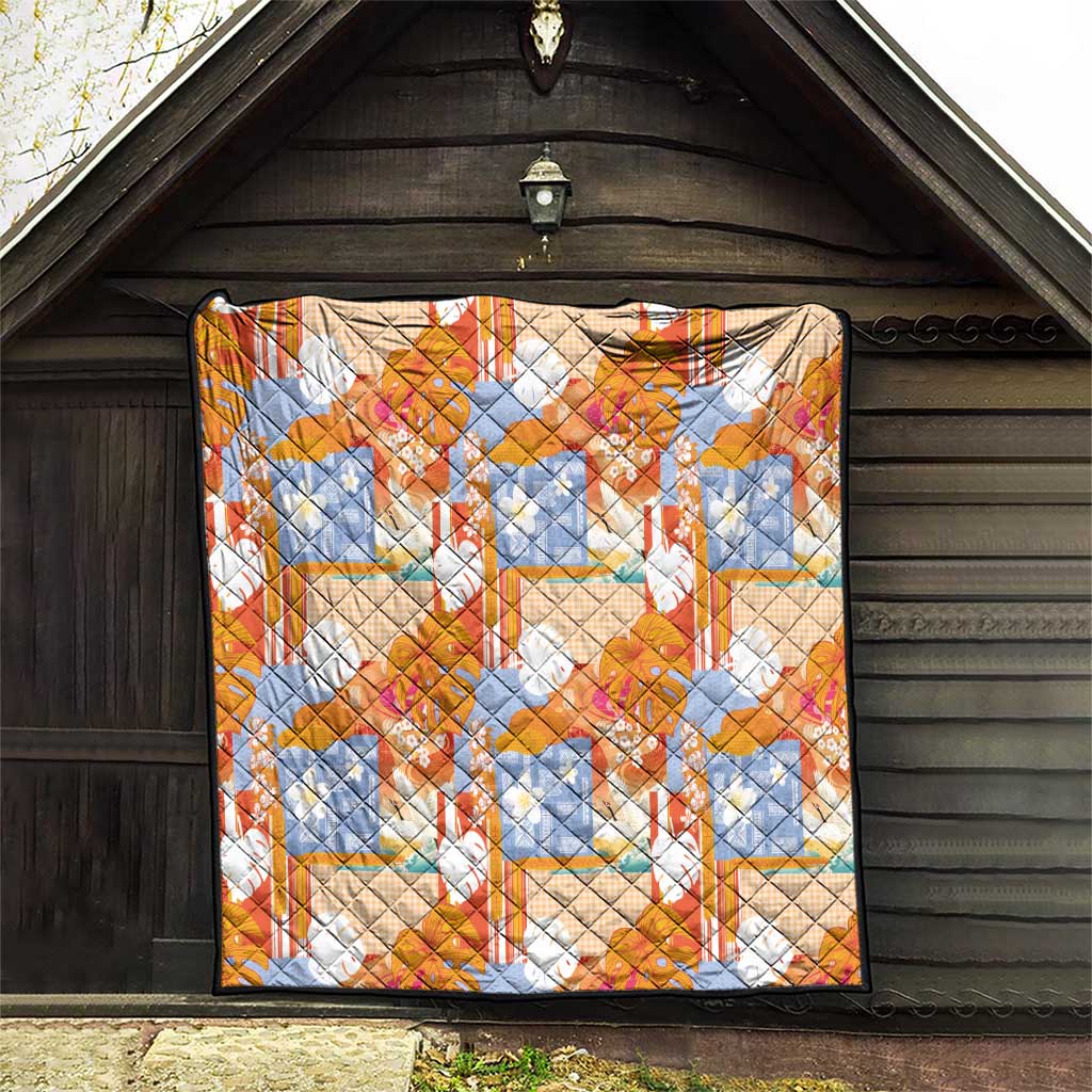 Hawaiian and Japanese Culture Together Quilt Palaka Japanese Art and Tropical Motif Tribal Patchwork