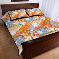 Hawaiian and Japanese Culture Together Quilt Bed Set Palaka Japanese Art and Tropical Motif Tribal Patchwork