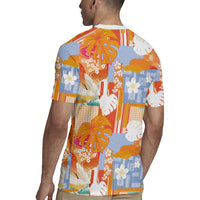 Hawaiian and Japanese Culture Together Rugby Jersey Palaka Japanese Art and Tropical Motif Tribal Patchwork