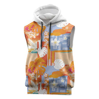 Hawaiian and Japanese Culture Together Sleeveless Hoodie Palaka Japanese Art and Tropical Motif Tribal Patchwork