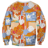 Hawaiian and Japanese Culture Together Sweatshirt Palaka Japanese Art and Tropical Motif Tribal Patchwork