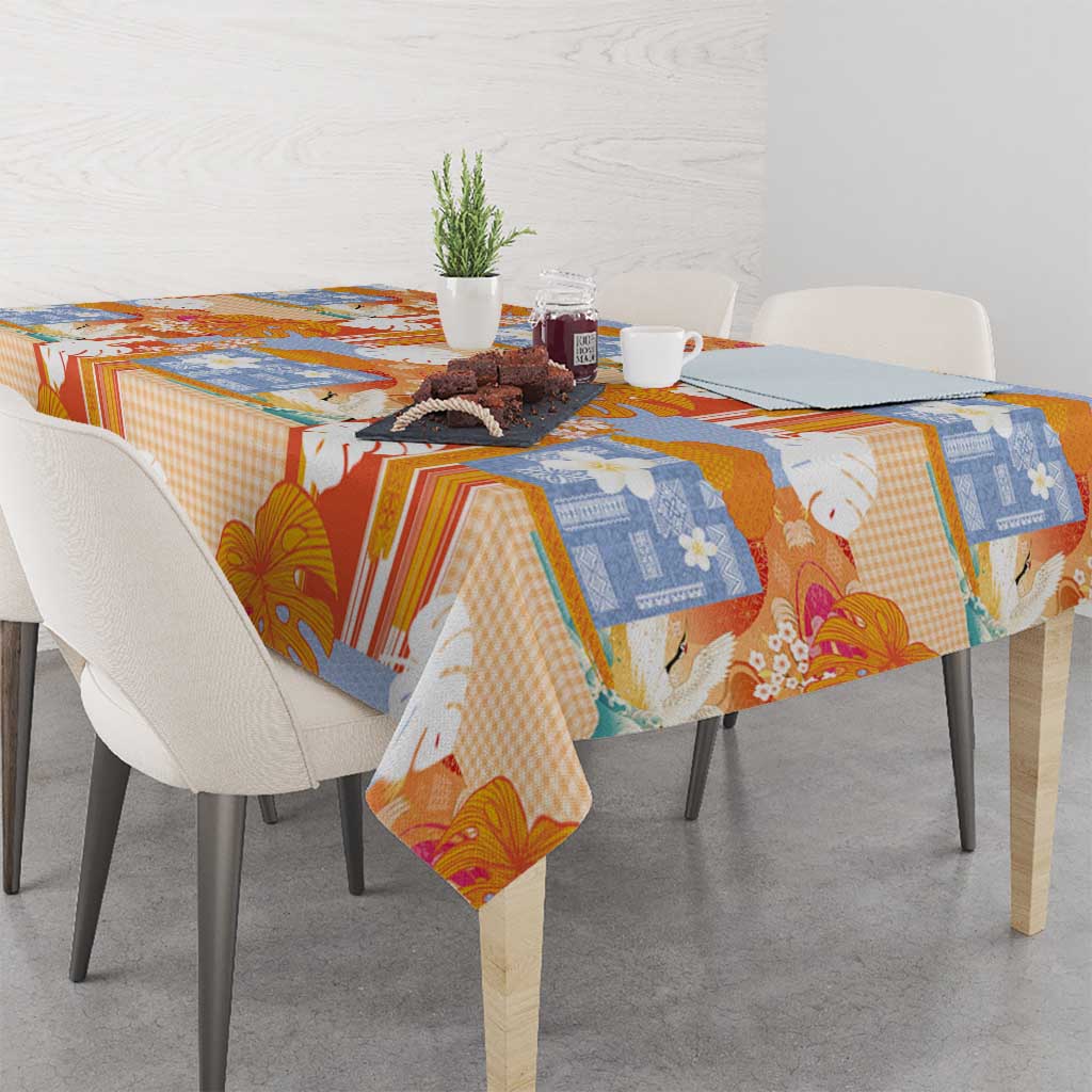 Hawaiian and Japanese Culture Together Tablecloth Palaka Japanese Art and Tropical Motif Tribal Patchwork