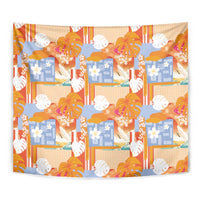 Hawaiian and Japanese Culture Together Tapestry Palaka Japanese Art and Tropical Motif Tribal Patchwork