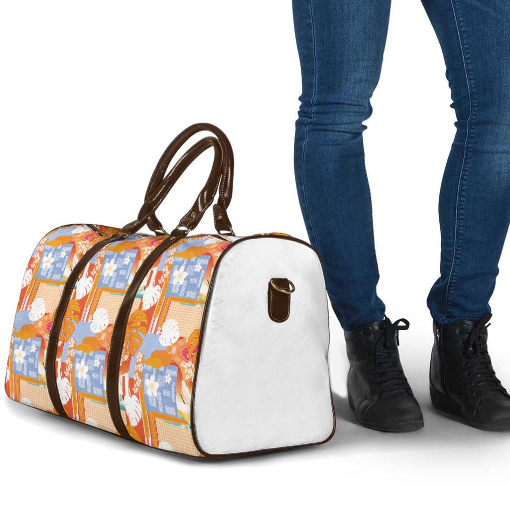 Hawaiian and Japanese Culture Together Travel Bag Palaka Japanese Art and Tropical Motif Tribal Patchwork