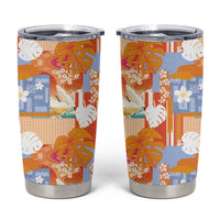 Hawaiian and Japanese Culture Together Tumbler Cup Palaka Japanese Art and Tropical Motif Tribal Patchwork