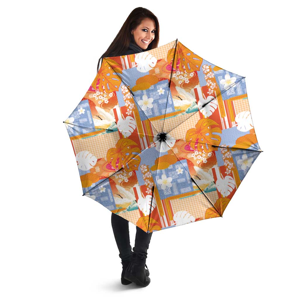 Hawaiian and Japanese Culture Together Umbrella Palaka Japanese Art and Tropical Motif Tribal Patchwork