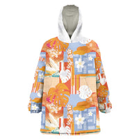 Hawaiian and Japanese Culture Together Wearable Blanket Hoodie Palaka Japanese Art and Tropical Motif Tribal Patchwork