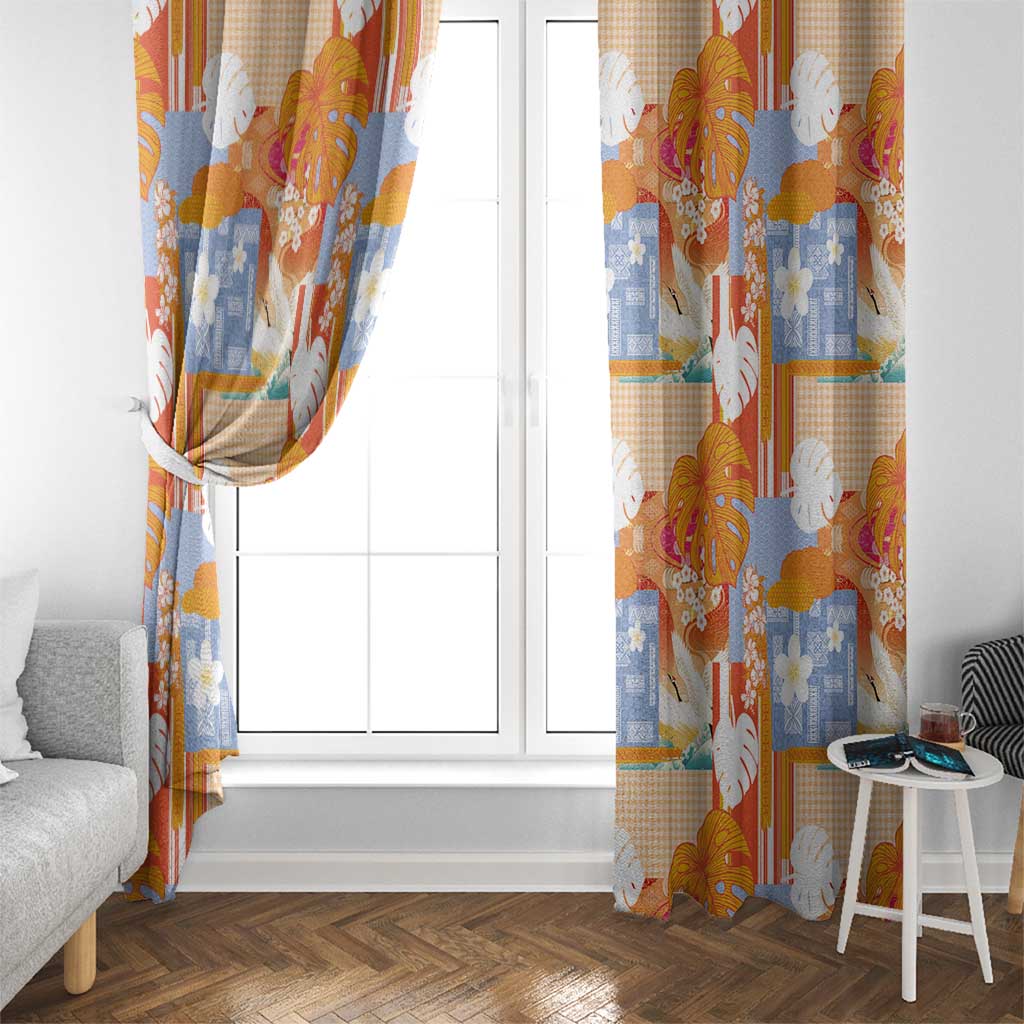 Hawaiian and Japanese Culture Together Window Curtain Palaka Japanese Art and Tropical Motif Tribal Patchwork