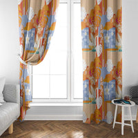 Hawaiian and Japanese Culture Together Window Curtain Palaka Japanese Art and Tropical Motif Tribal Patchwork