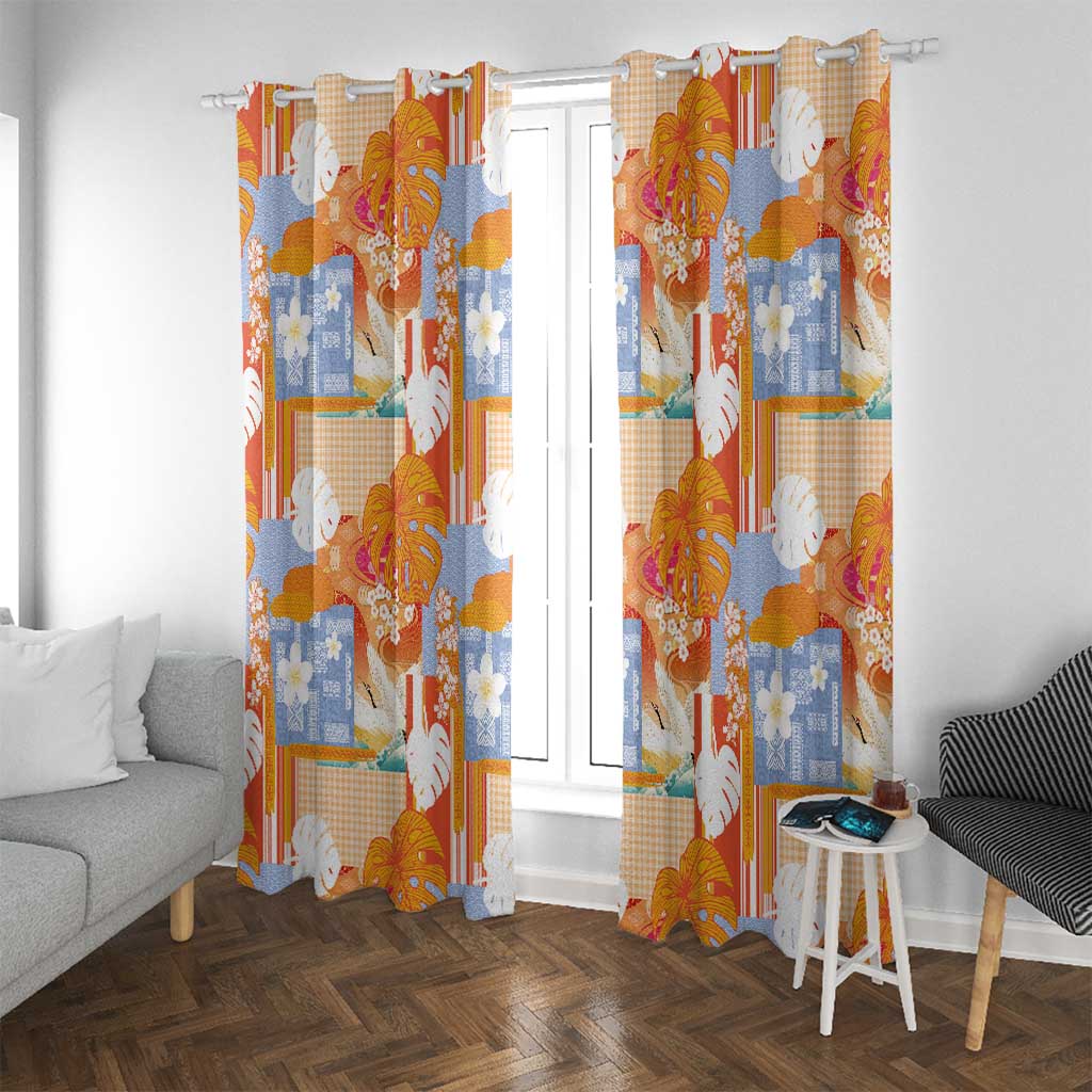 Hawaiian and Japanese Culture Together Window Curtain Palaka Japanese Art and Tropical Motif Tribal Patchwork