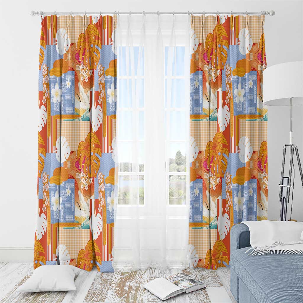 Hawaiian and Japanese Culture Together Window Curtain Palaka Japanese Art and Tropical Motif Tribal Patchwork