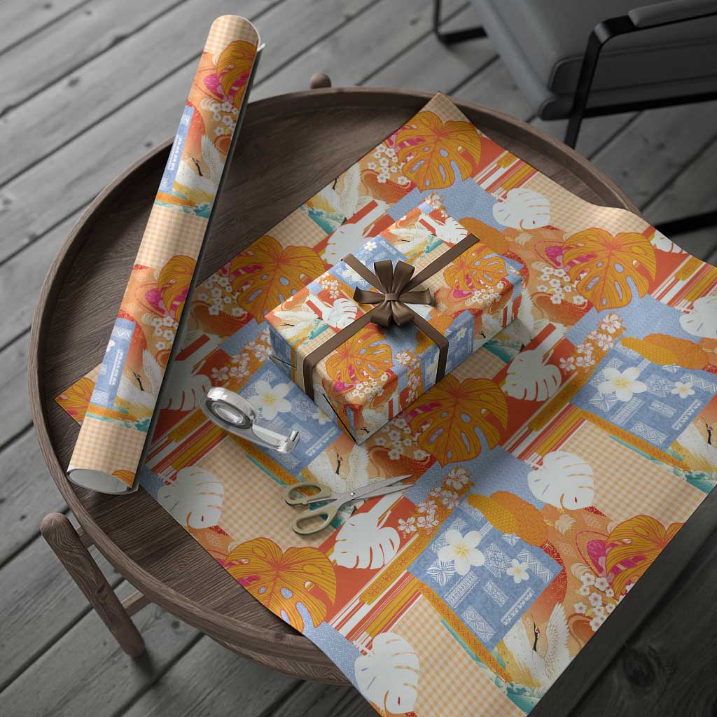 Hawaiian and Japanese Culture Together Wrapping Paper Palaka Japanese Art and Tropical Motif Tribal Patchwork