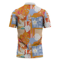 Hawaiian and Japanese Culture Together Zipper Polo Shirt Palaka Japanese Art and Tropical Motif Tribal Patchwork