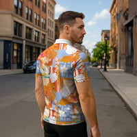 Hawaiian and Japanese Culture Together Zipper Polo Shirt Palaka Japanese Art and Tropical Motif Tribal Patchwork