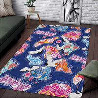 Hawaiian and Japanese Culture Together Area Rug Hawaiian Archipelago Shape Sea Animals