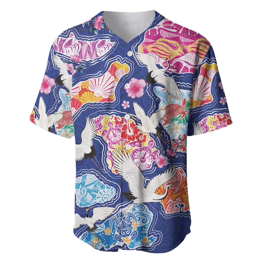 Hawaiian and Japanese Culture Together Baseball Jersey Hawaiian Archipelago Shape Sea Animals LT03 Multicolor - Polynesian Pride