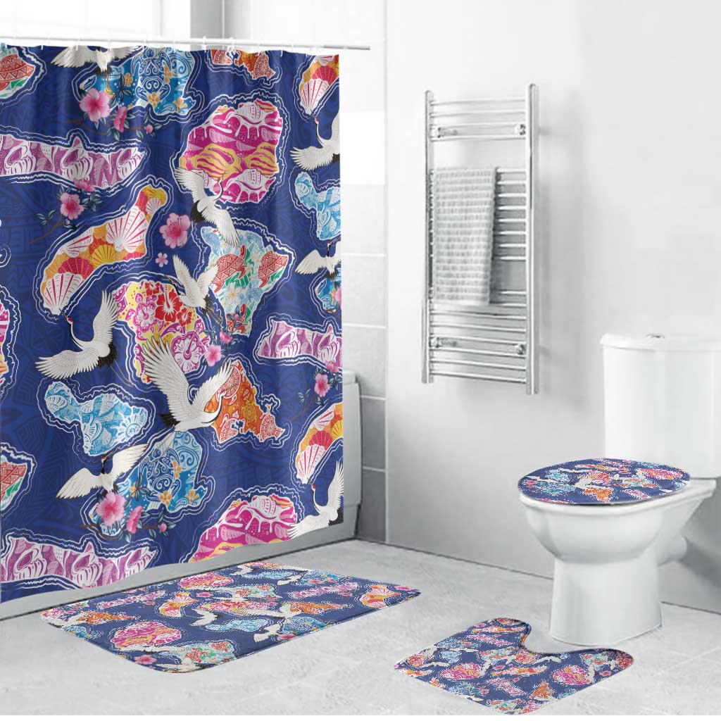 Hawaiian and Japanese Culture Together Bathroom Set Hawaiian Archipelago Shape Sea Animals LT03 Bathroom Set (4 pcs) Multicolor - Polynesian Pride