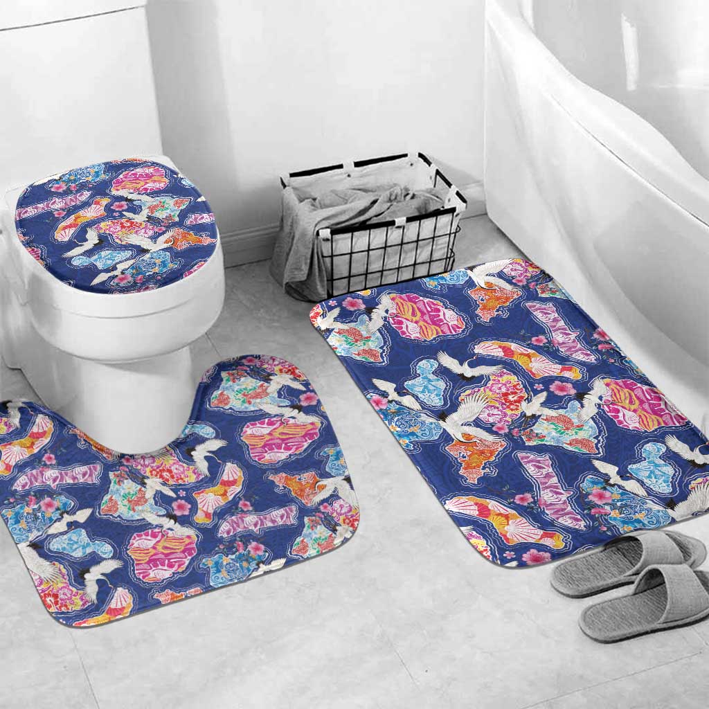 Hawaiian and Japanese Culture Together Bathroom Set Hawaiian Archipelago Shape Sea Animals LT03 Mat Set Only (3 pcs) One Size Multicolor - Polynesian Pride