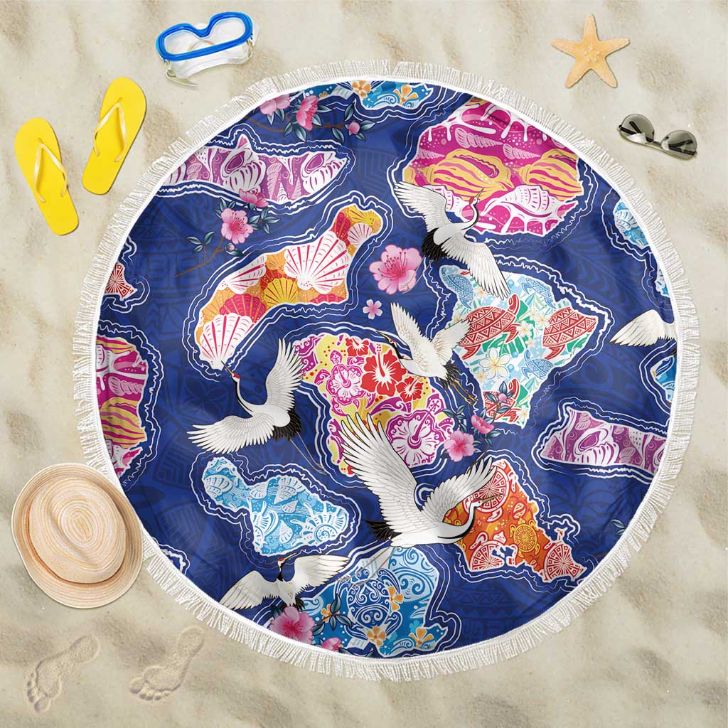 Hawaiian and Japanese Culture Together Beach Blanket Hawaiian Archipelago Shape Sea Animals LT03 One Size 150cm Multicolor - Polynesian Pride