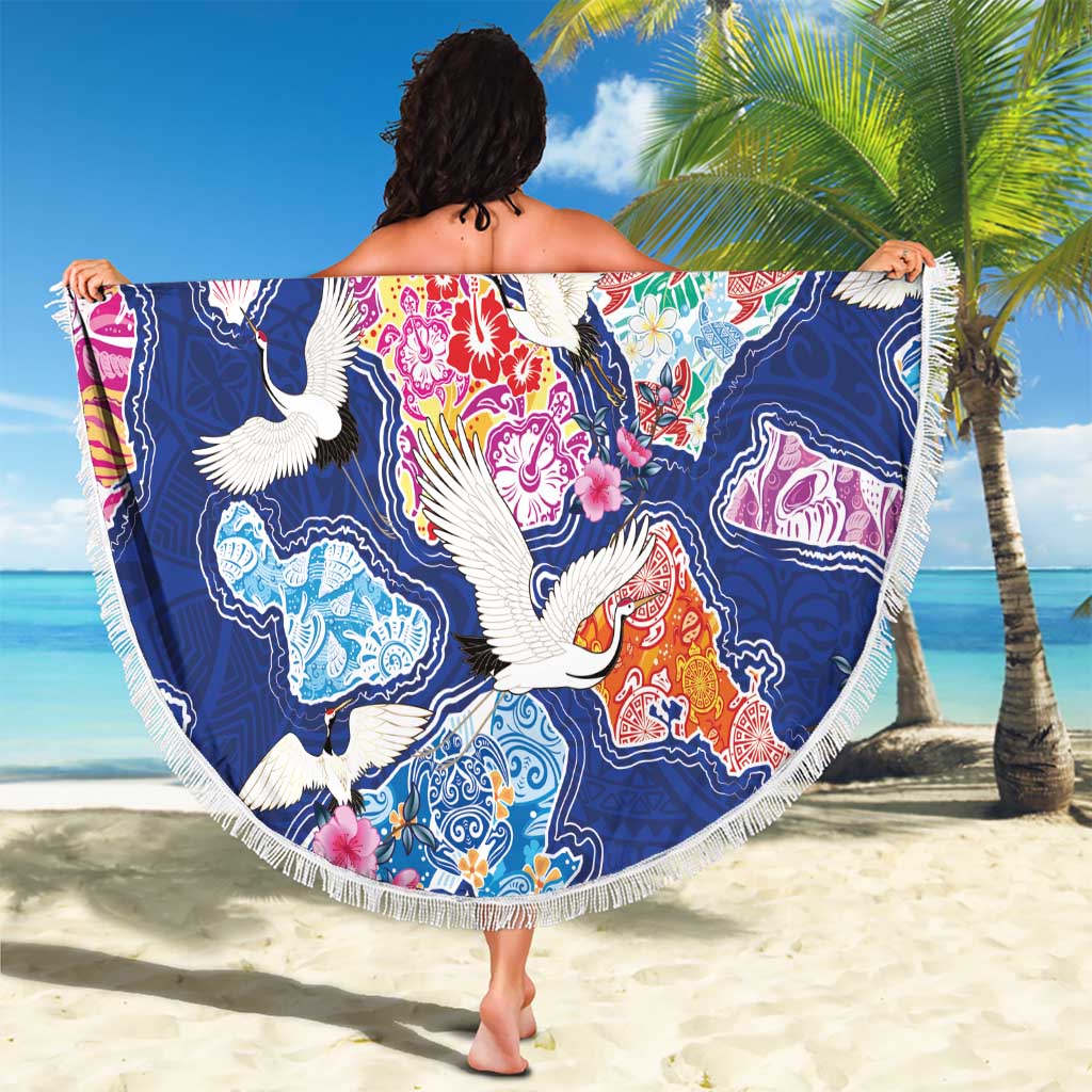 Hawaiian and Japanese Culture Together Beach Blanket Hawaiian Archipelago Shape Sea Animals LT03 - Polynesian Pride