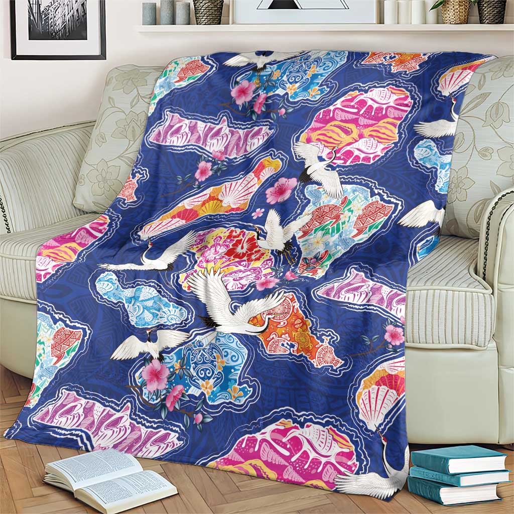 Hawaiian and Japanese Culture Together Blanket Hawaiian Archipelago Shape Sea Animals LT03 - Polynesian Pride