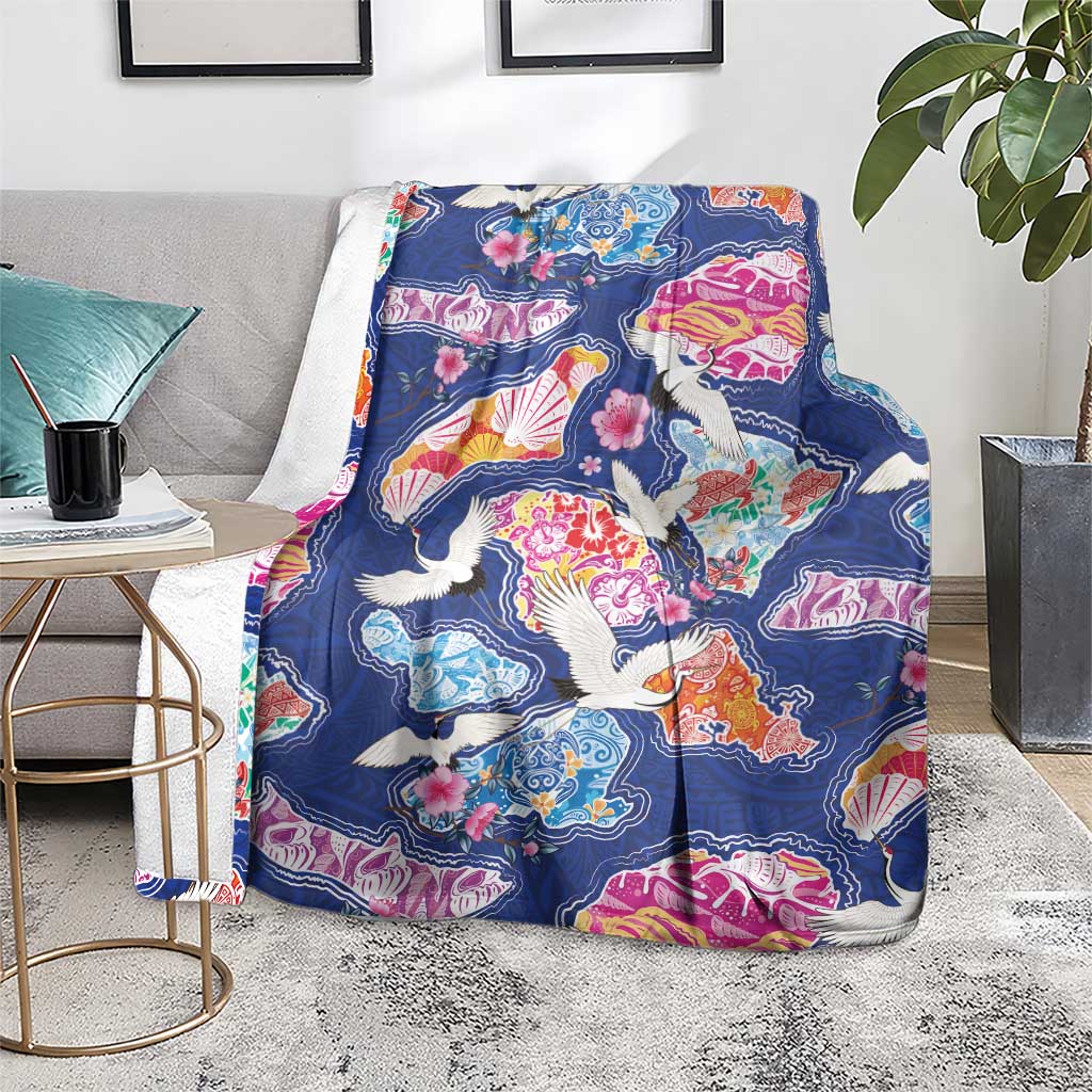 Hawaiian and Japanese Culture Together Blanket Hawaiian Archipelago Shape Sea Animals LT03 - Polynesian Pride