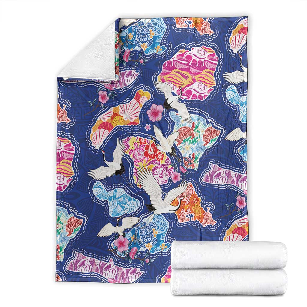 Hawaiian and Japanese Culture Together Blanket Hawaiian Archipelago Shape Sea Animals LT03 - Polynesian Pride