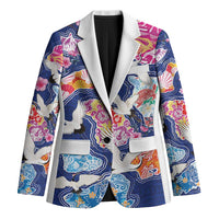Hawaiian and Japanese Culture Together Blazer Hawaiian Archipelago Shape Sea Animals