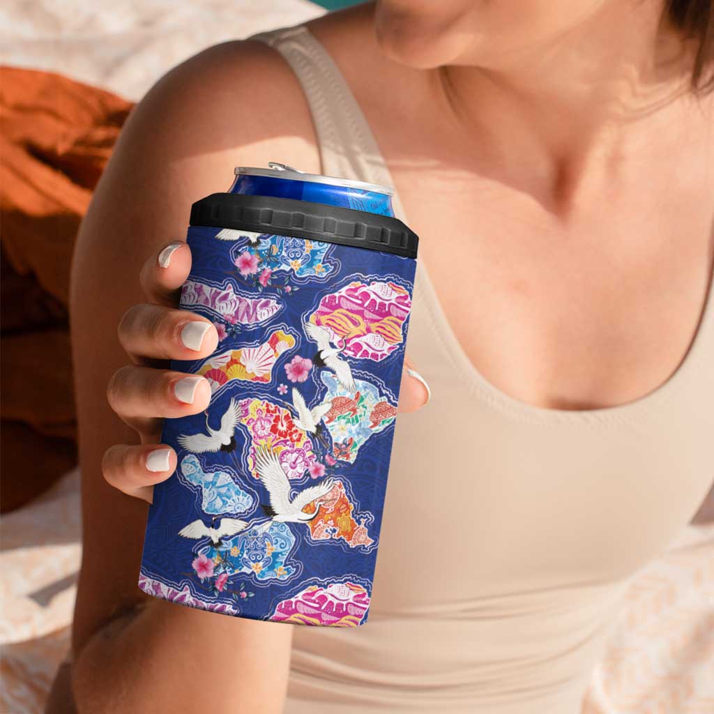 Hawaiian and Japanese Culture Together 4 in 1 Can Cooler Tumbler Hawaiian Archipelago Shape Sea Animals