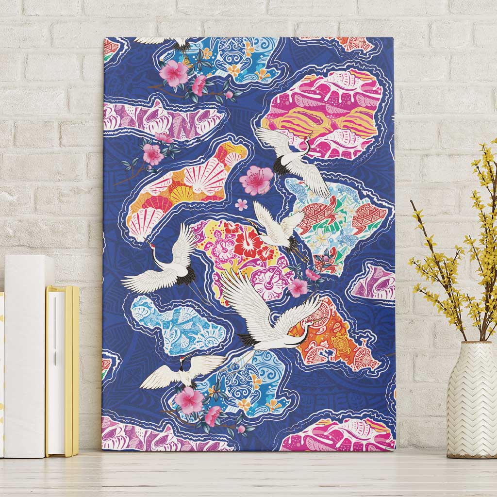 Hawaiian and Japanese Culture Together Canvas Wall Art Hawaiian Archipelago Shape Sea Animals
