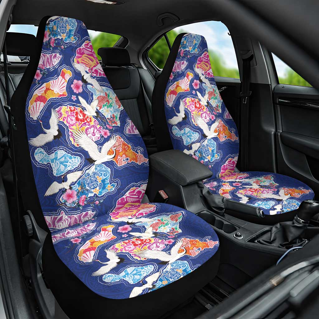 Hawaiian and Japanese Culture Together Car Seat Cover Hawaiian Archipelago Shape Sea Animals