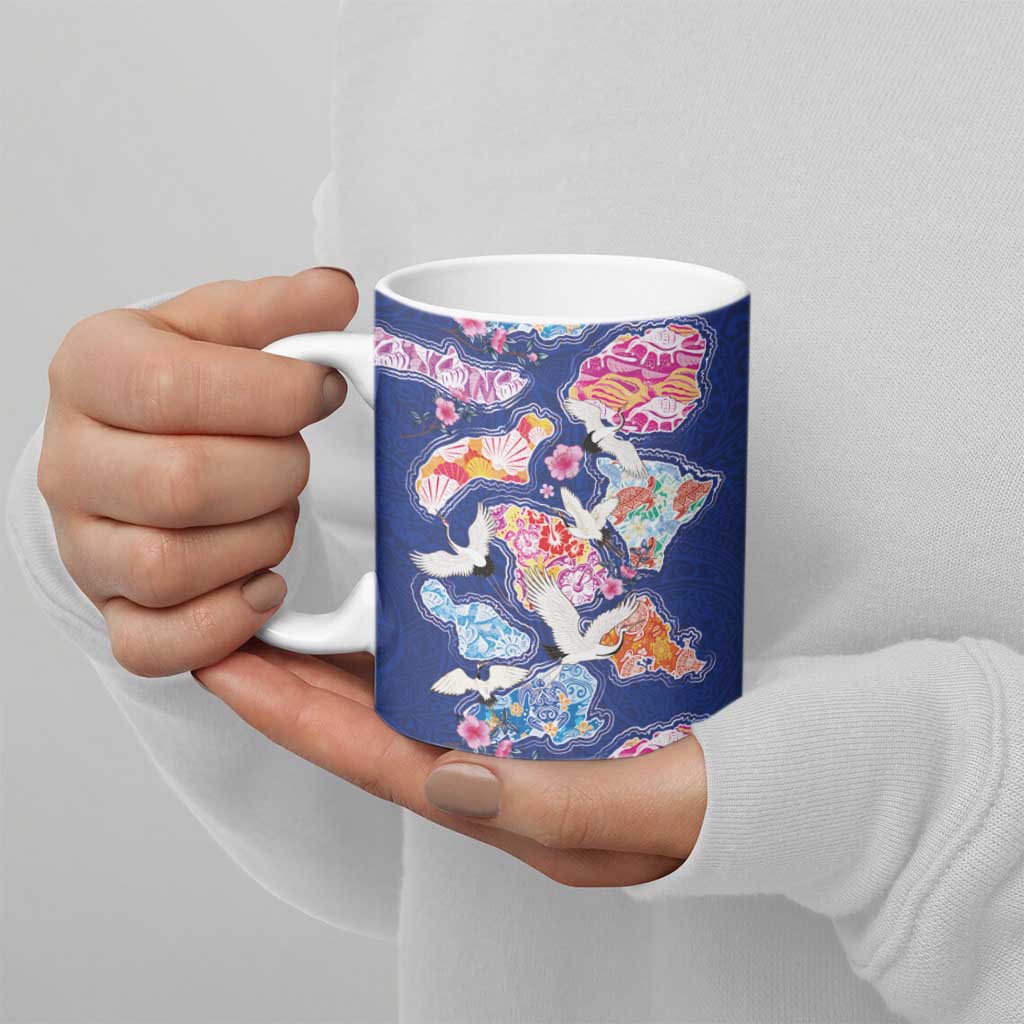 Hawaiian and Japanese Culture Together Ceramic Mug Hawaiian Archipelago Shape Sea Animals