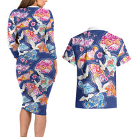 Hawaiian and Japanese Culture Together Couples Matching Long Sleeve Bodycon Dress and Hawaiian Shirt Hawaiian Archipelago Shape Sea Animals