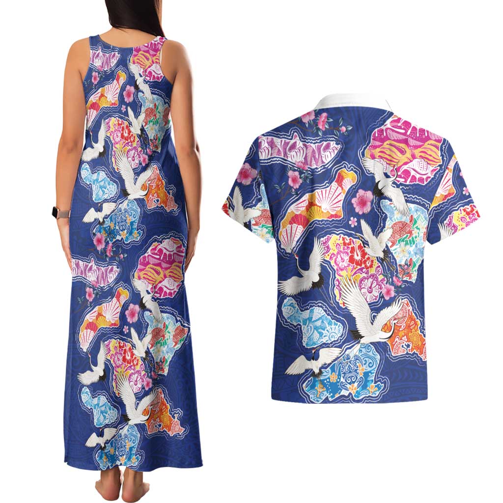 Hawaiian and Japanese Culture Together Couples Matching Tank Maxi Dress and Hawaiian Shirt Hawaiian Archipelago Shape Sea Animals